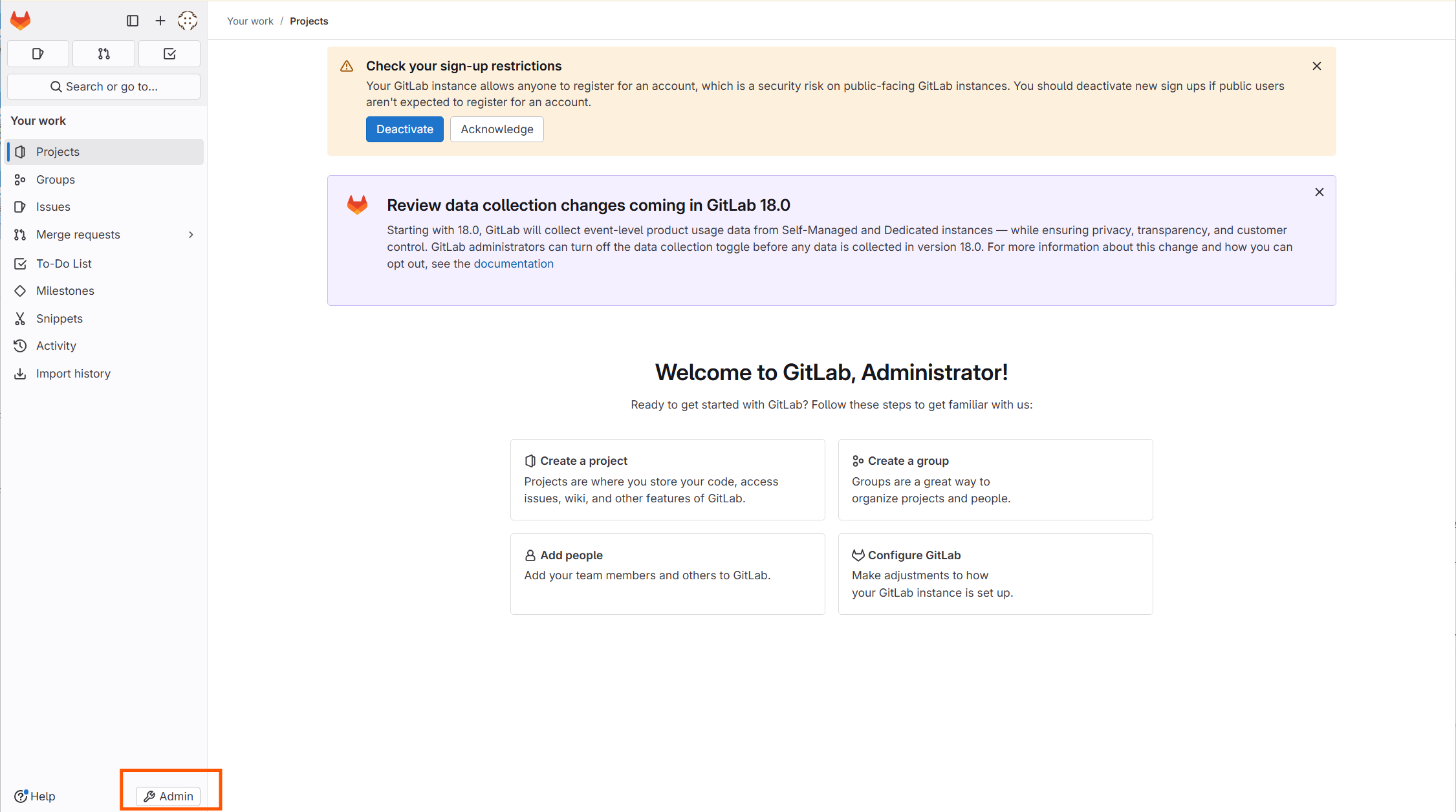 「Admin」を押下